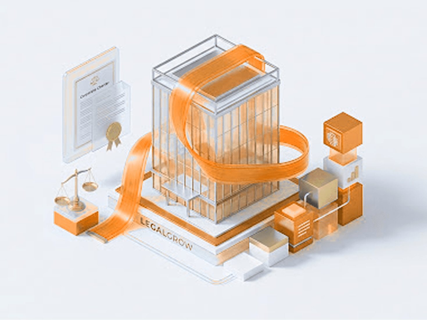 Illustration of a business services platform connecting registration, compliance and digital growth